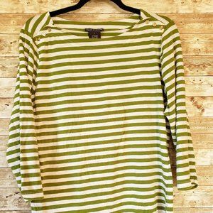 Chelsea & Theodore Green Stripped U Neck Size L